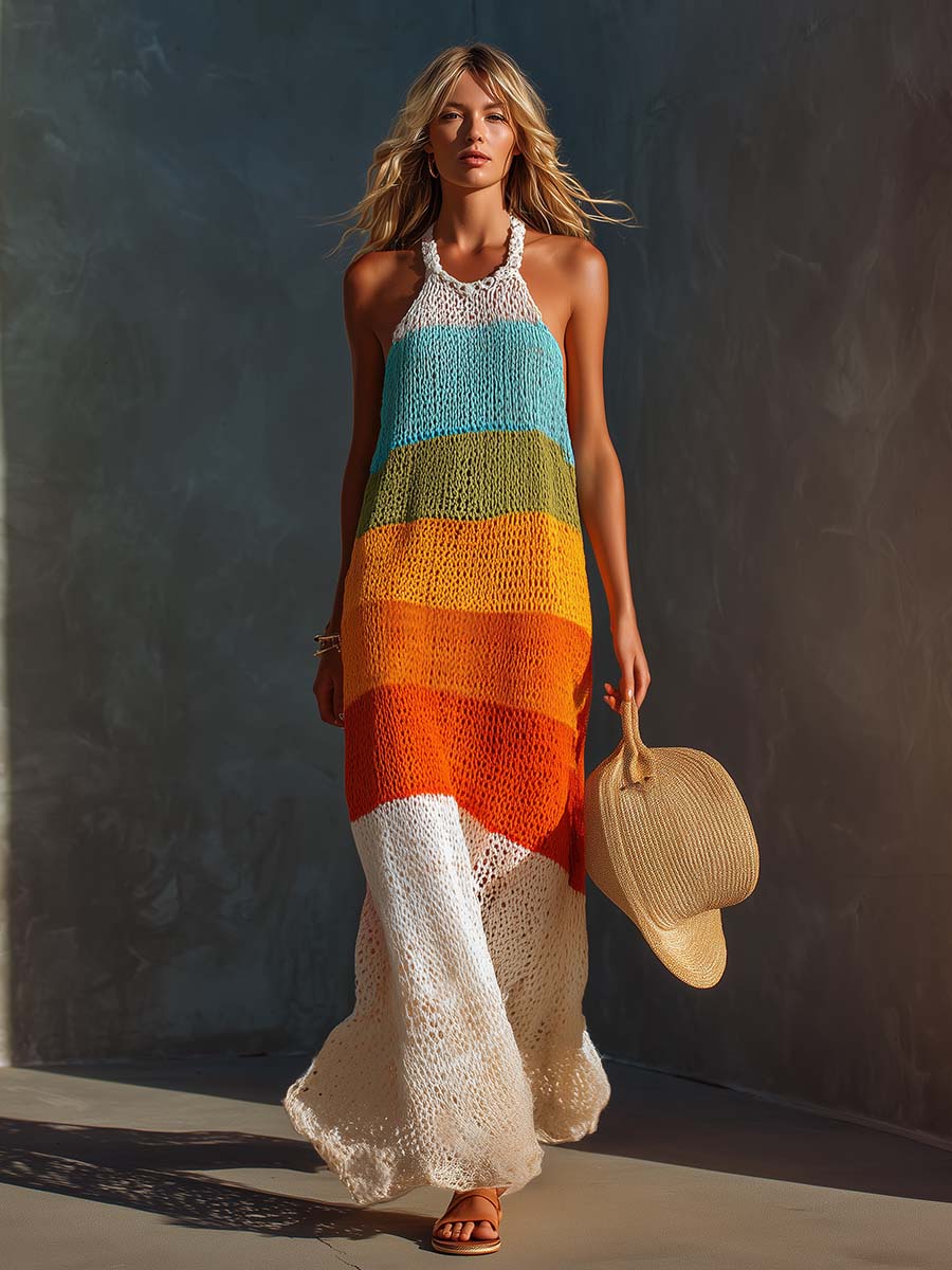 Vestido Maxi Halter Rayas