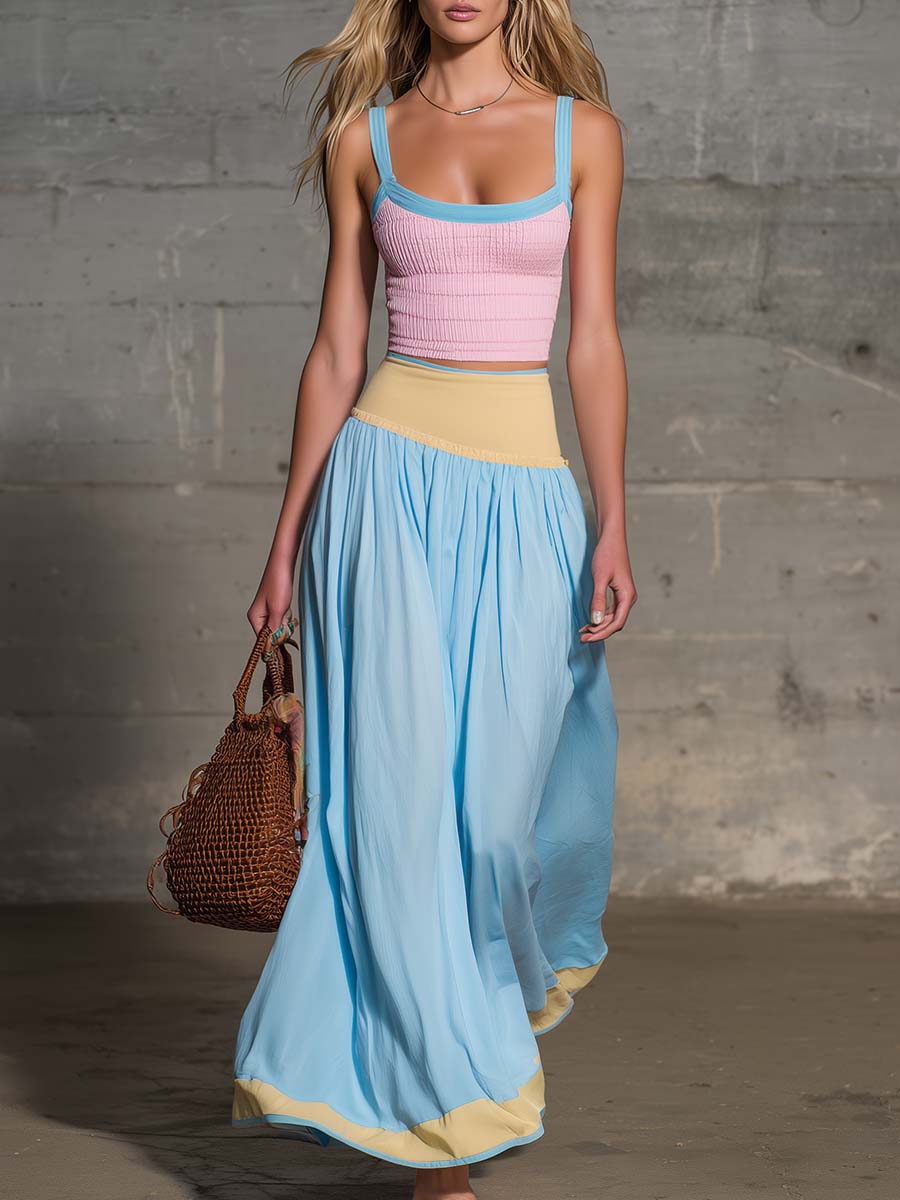 Conjunto Falda Maxi Pastel