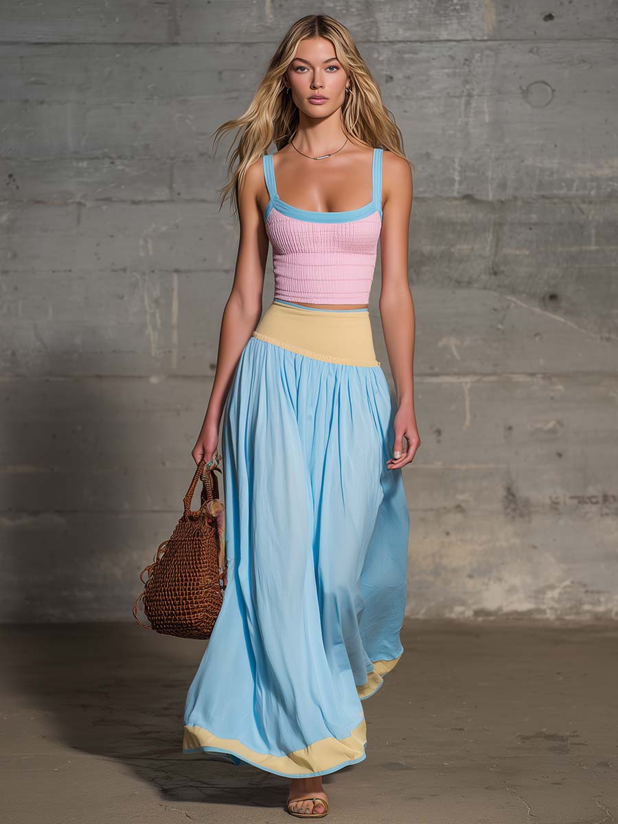 Conjunto Falda Maxi Pastel