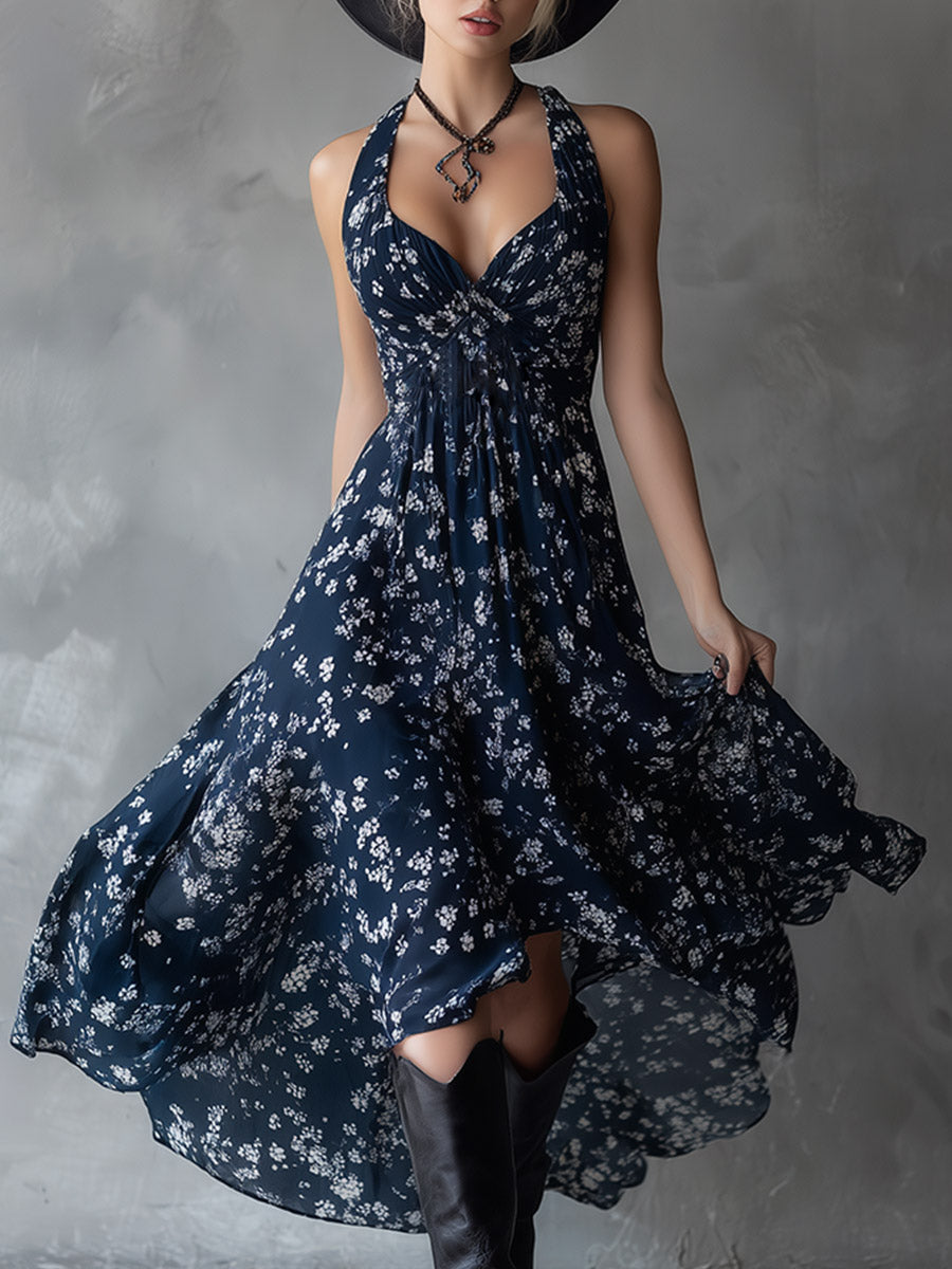 Vestido Maxi Floral Azul