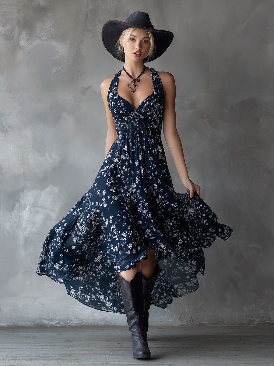 Vestido Maxi Floral Azul