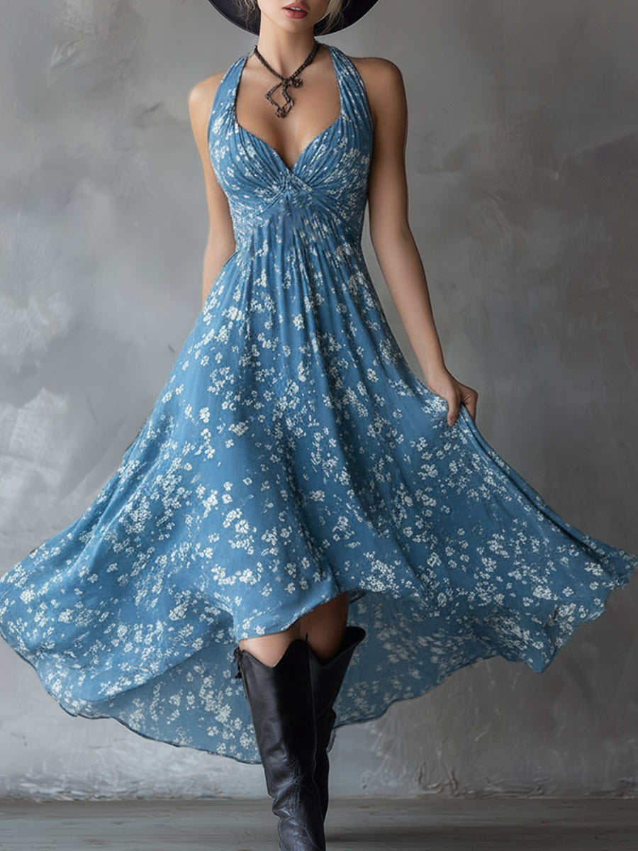 Vestido Maxi Floral Azul
