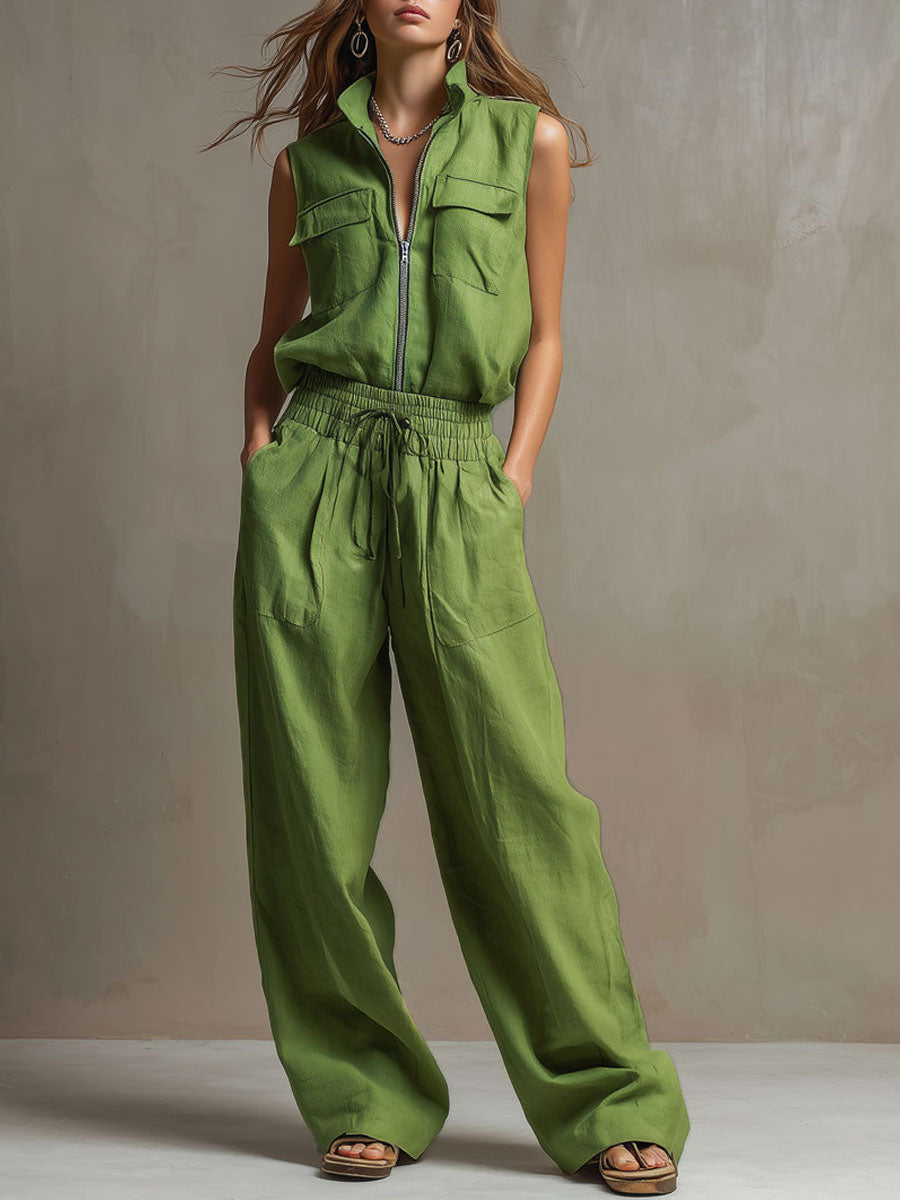 Conjunto Verde de Lino