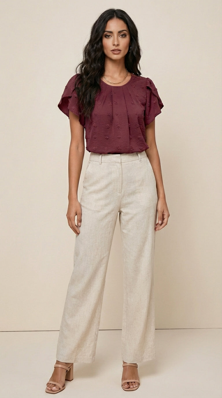 Blusa de tejido suizo con detalles florales en mangas