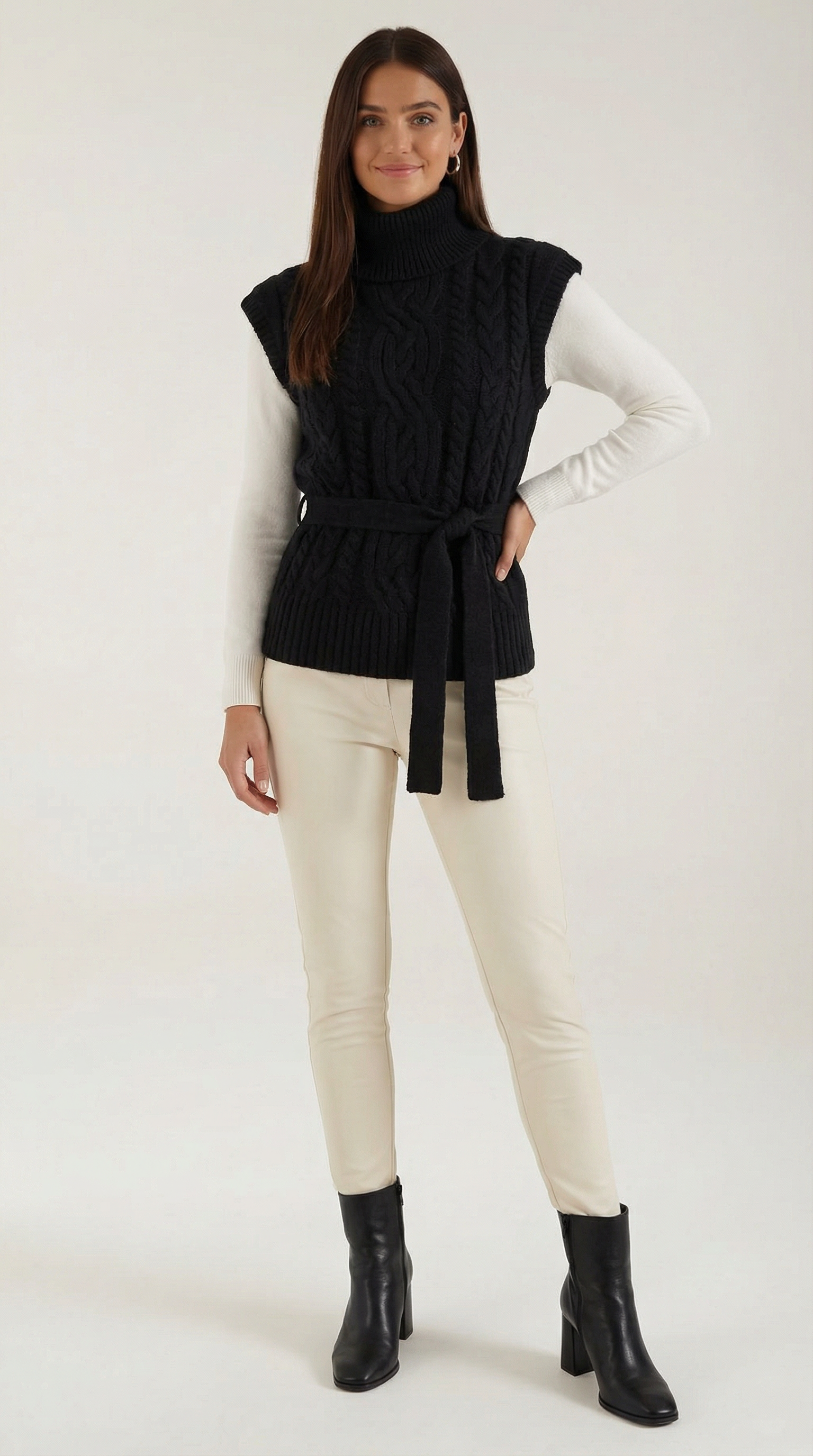 Chaleco Punto Trenzado Cuello Alto