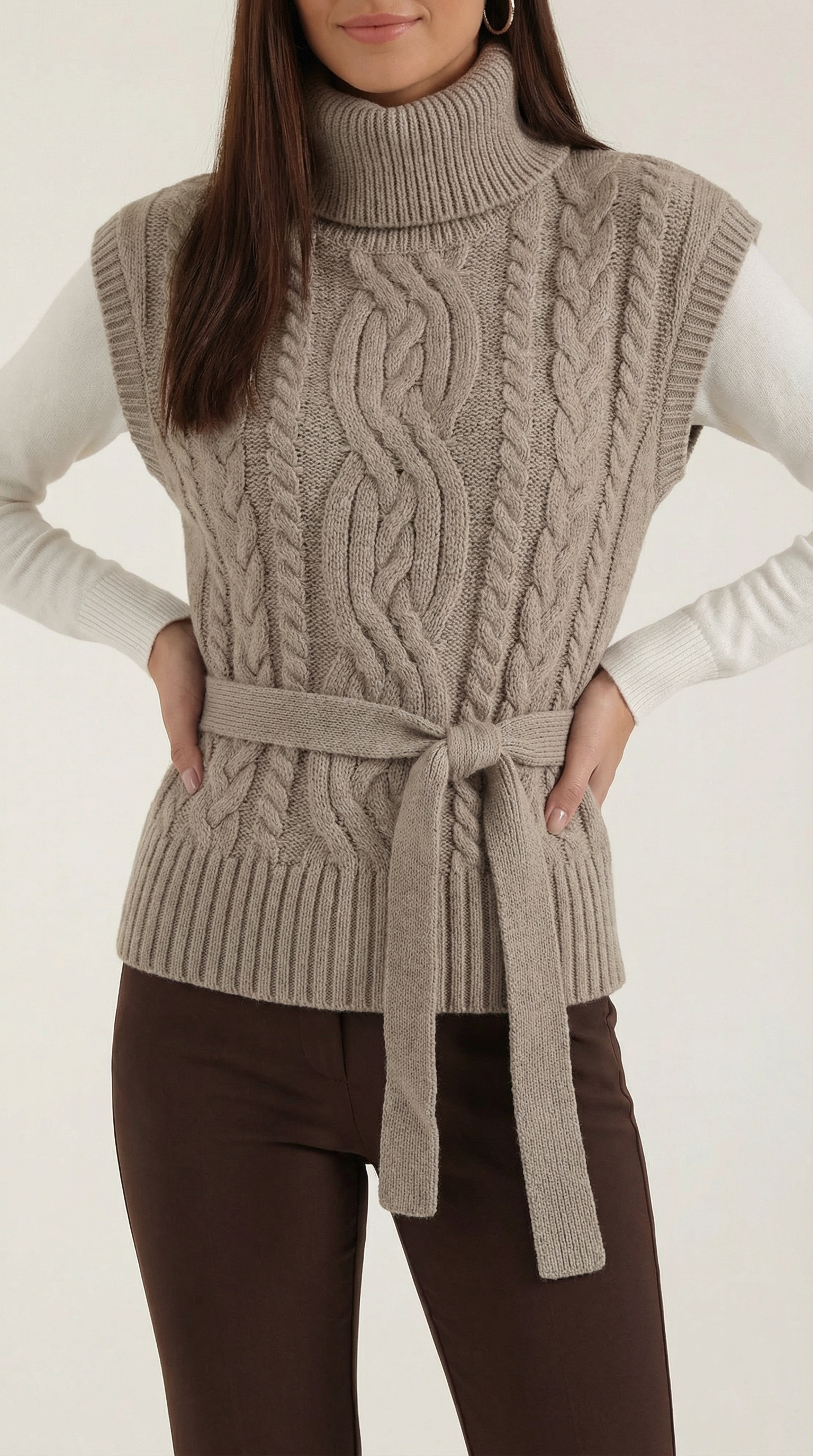 Chaleco Punto Trenzado Cuello Alto