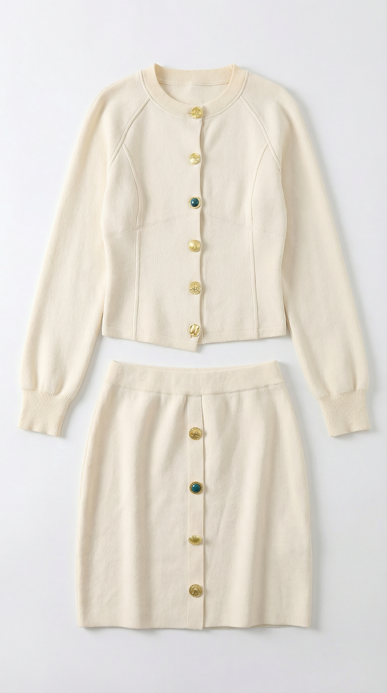 Conjunto de chaqueta de punto y falda abotonada coordinado