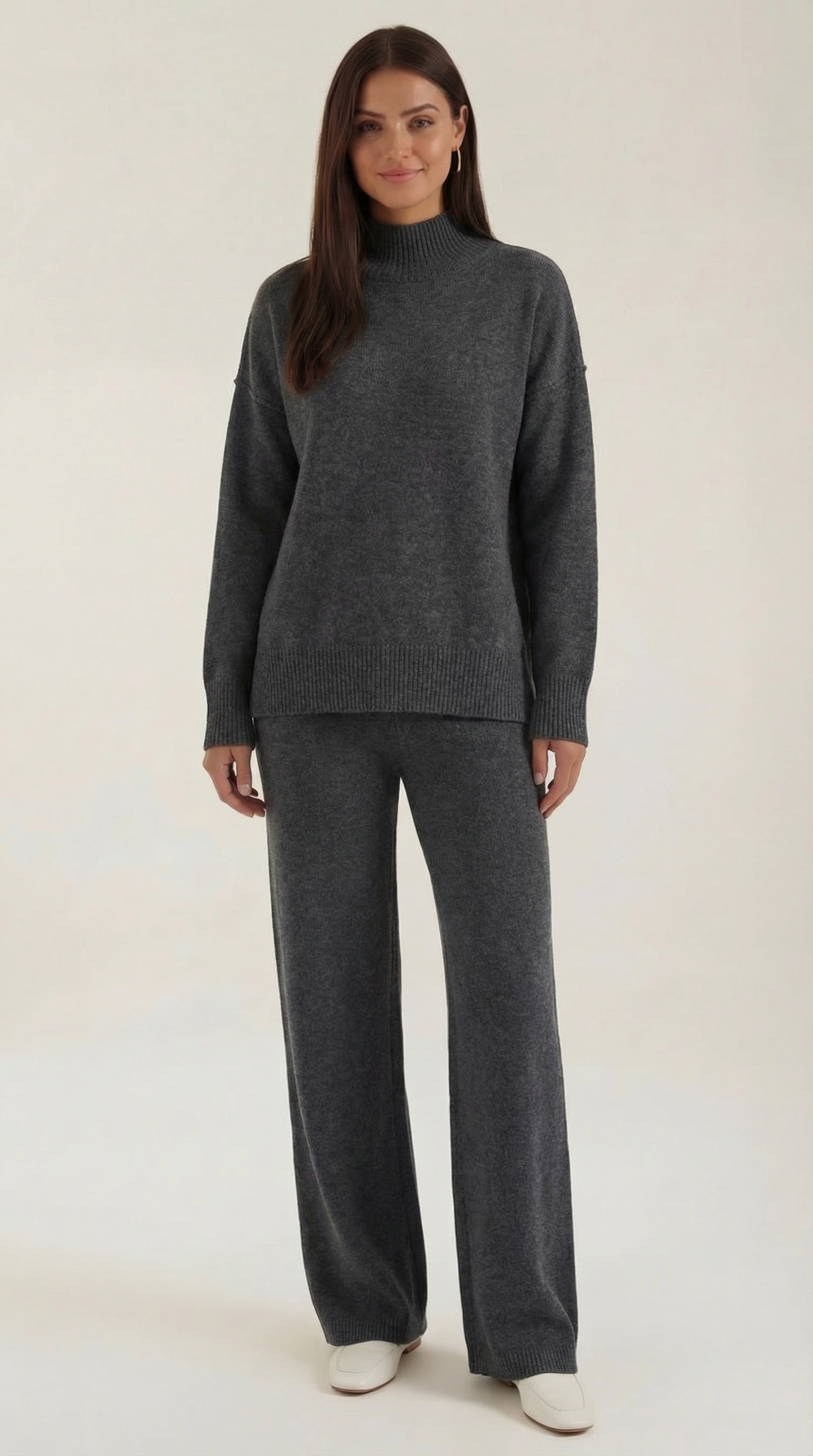 Conjunto de suéter de cuello alto con pantalones vaqueros