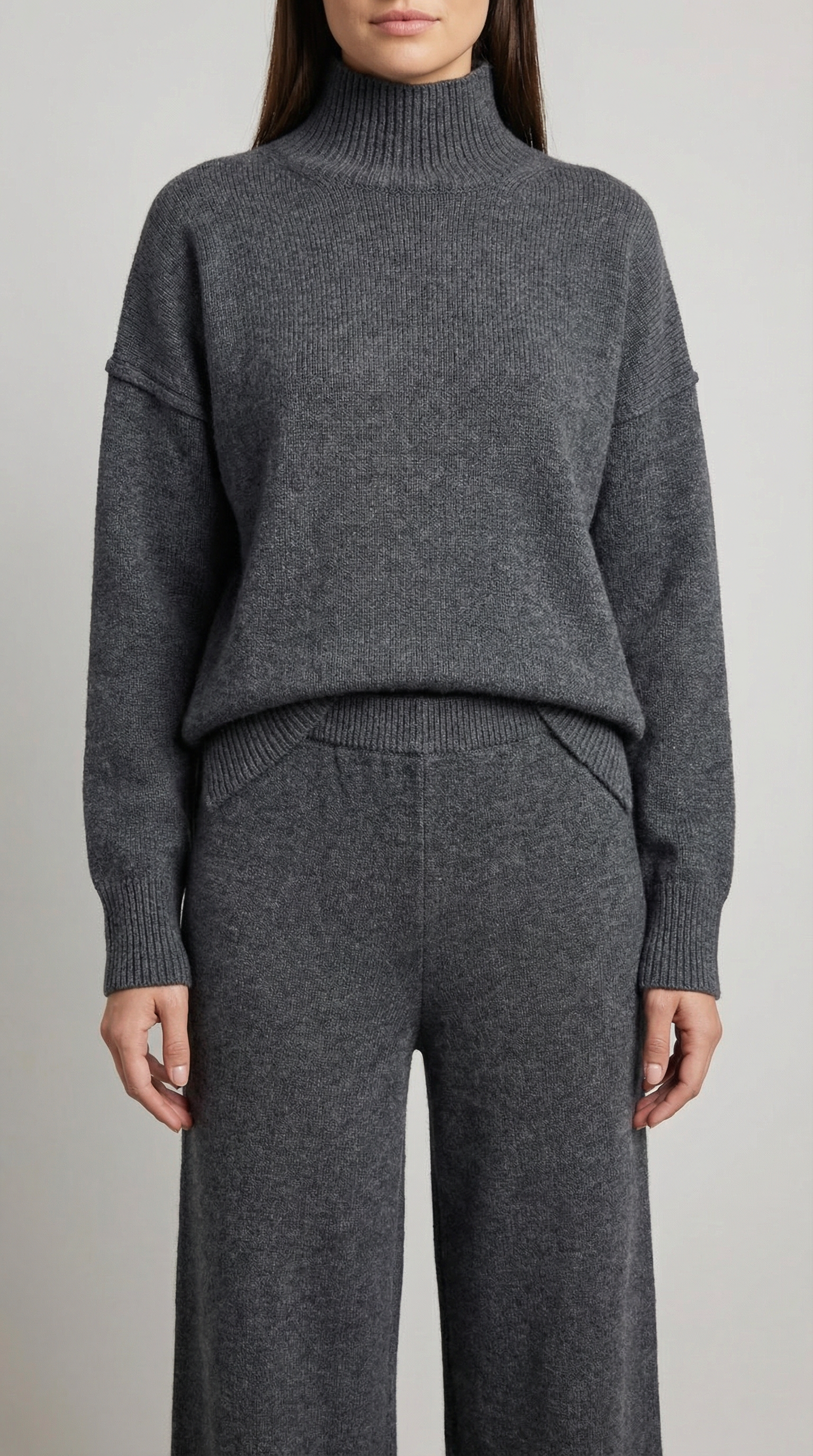 Conjunto de suéter de cuello alto con pantalones vaqueros