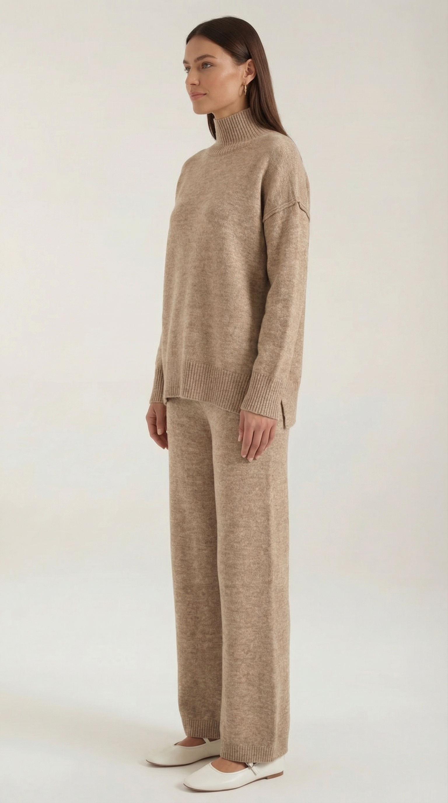 Conjunto de suéter de cuello alto con pantalones vaqueros