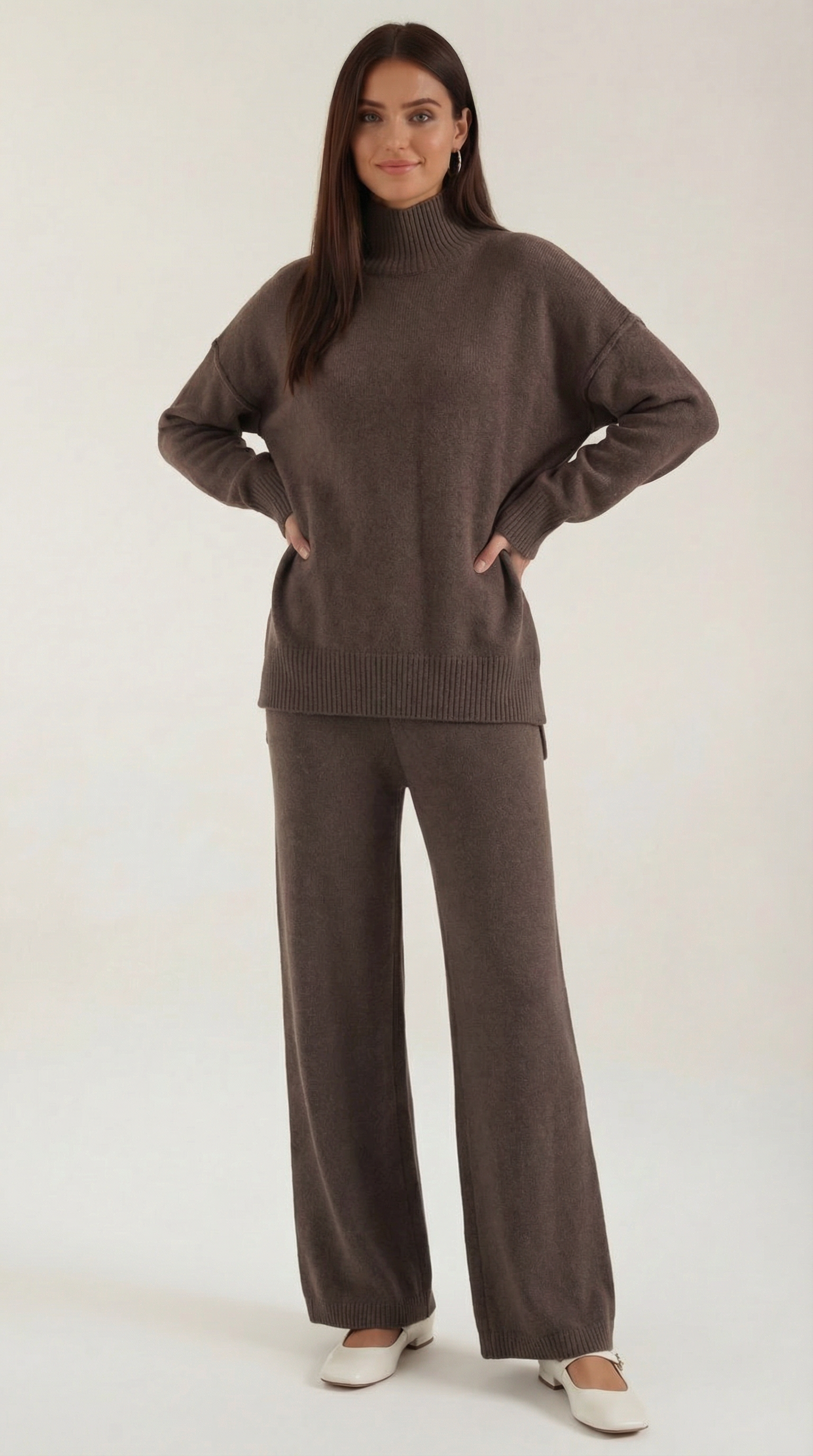 Conjunto de suéter de cuello alto con pantalones vaqueros