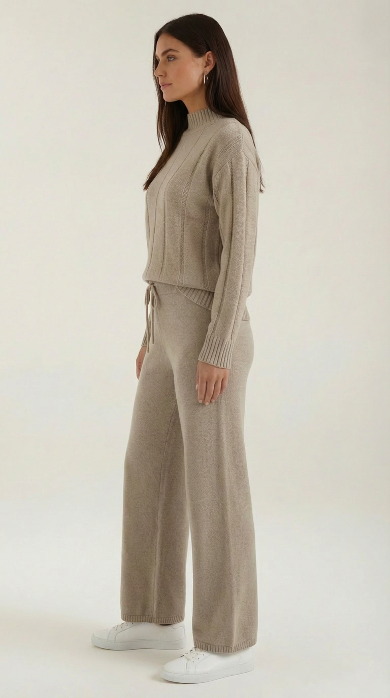 Conjunto de suéter de punto y pantalones amplios coordinados