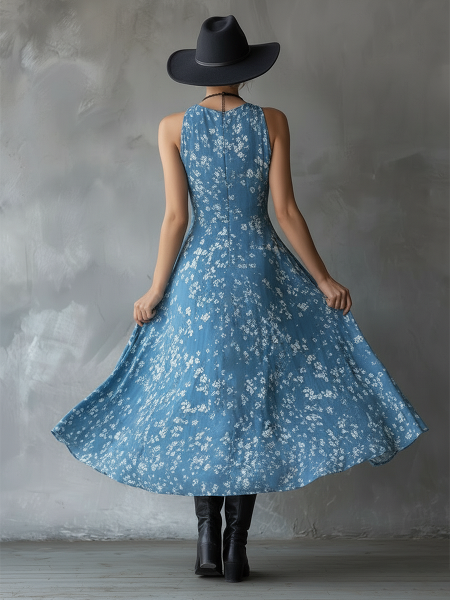 Vestido Maxi Floral Azul