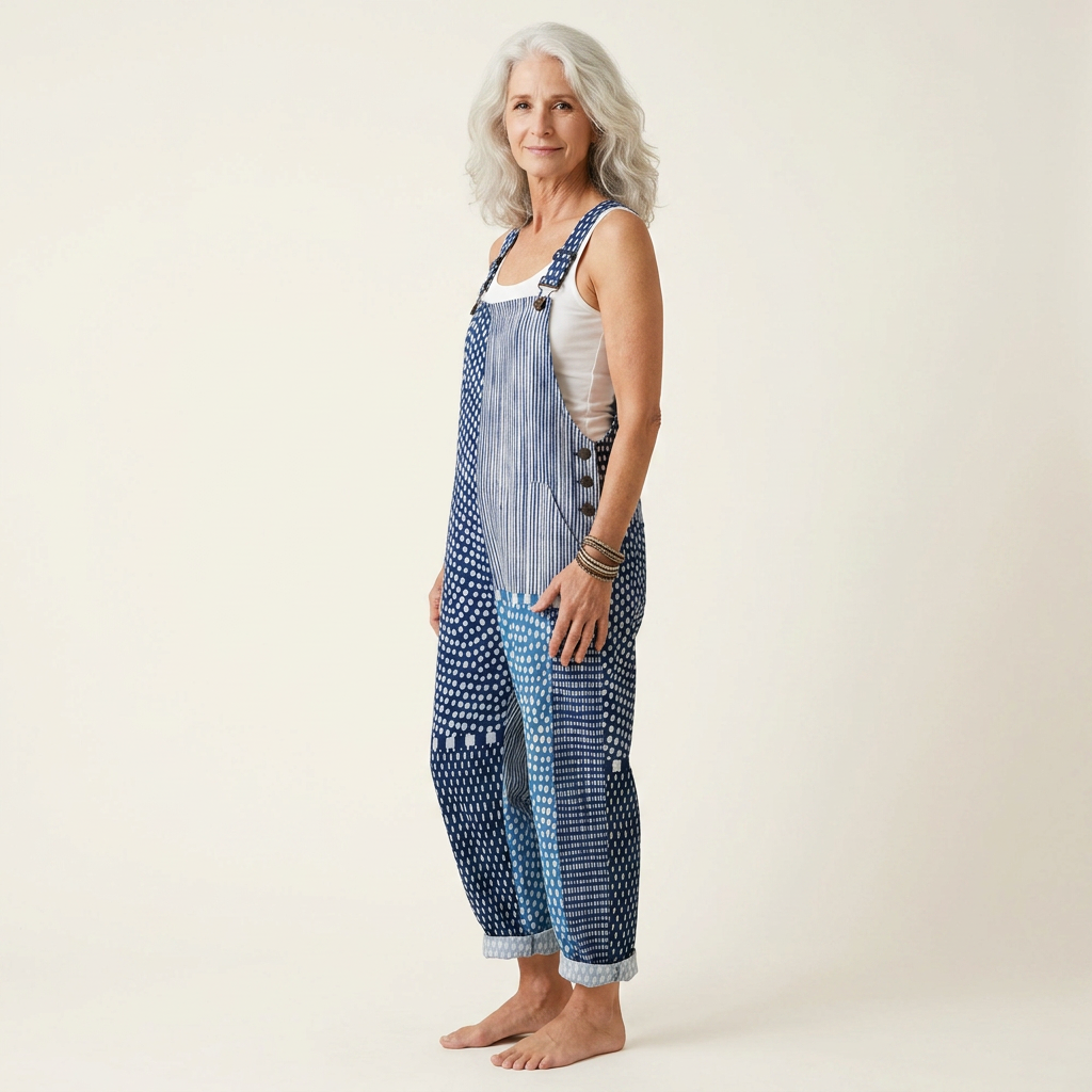 Hilde | Peto con patchwork azul gráfico