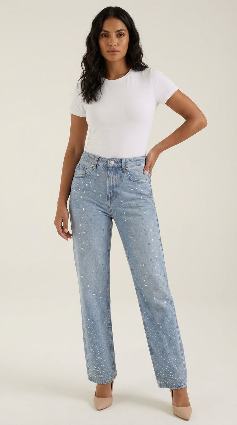 Jeans baggy con detalle brillante