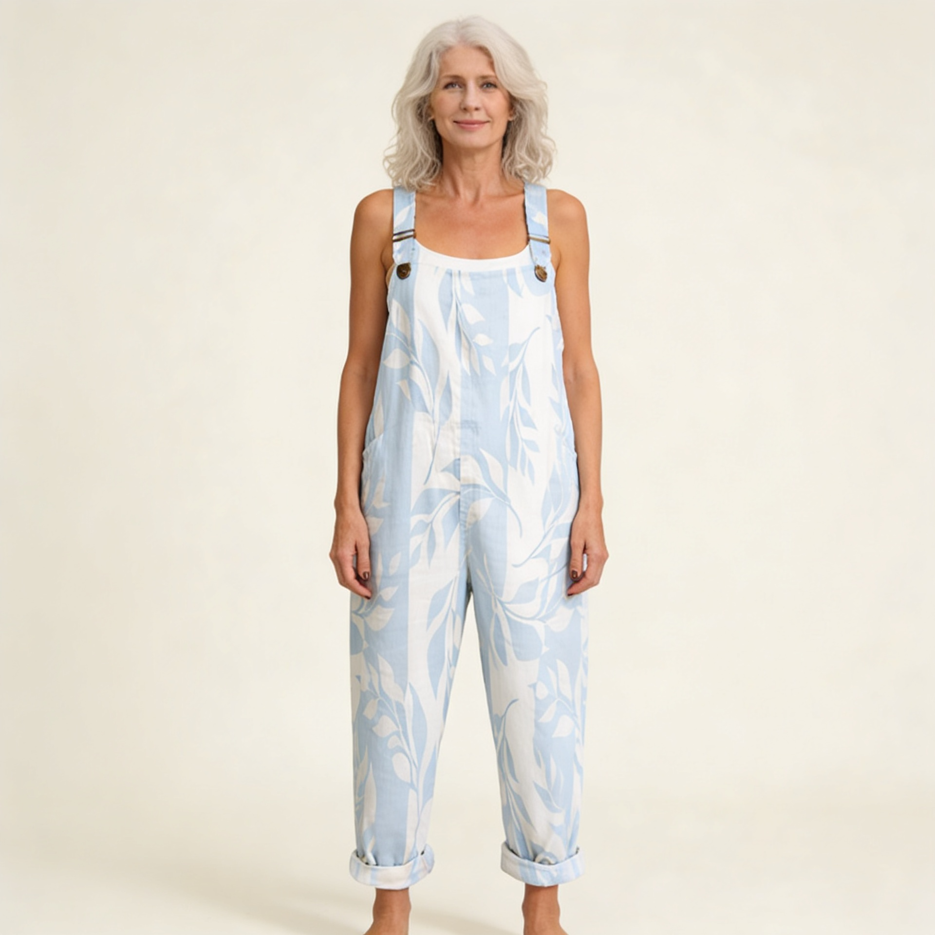 Naomi | Peto con motivo de hojas en azul celeste