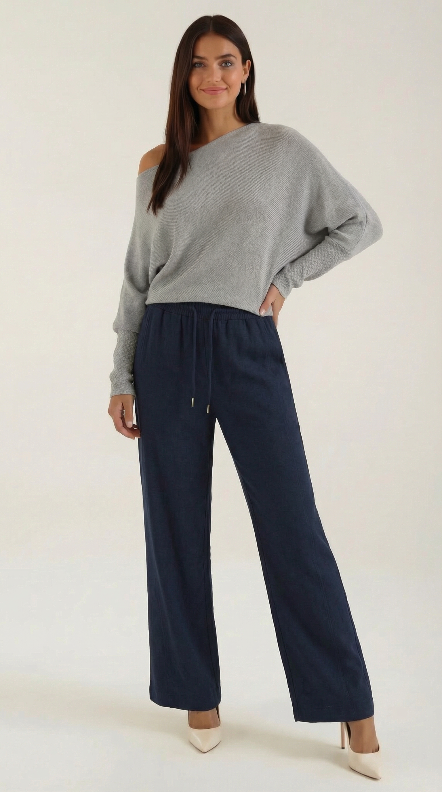Pantalón ancho con cordón de estilo casual