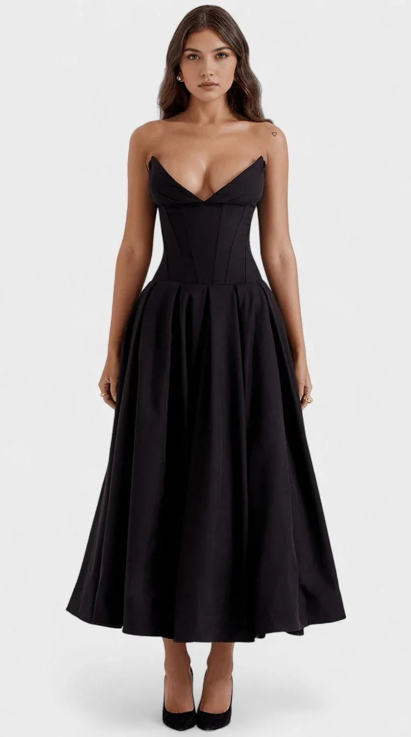 Vestido maxi fluido con detalles artesanales