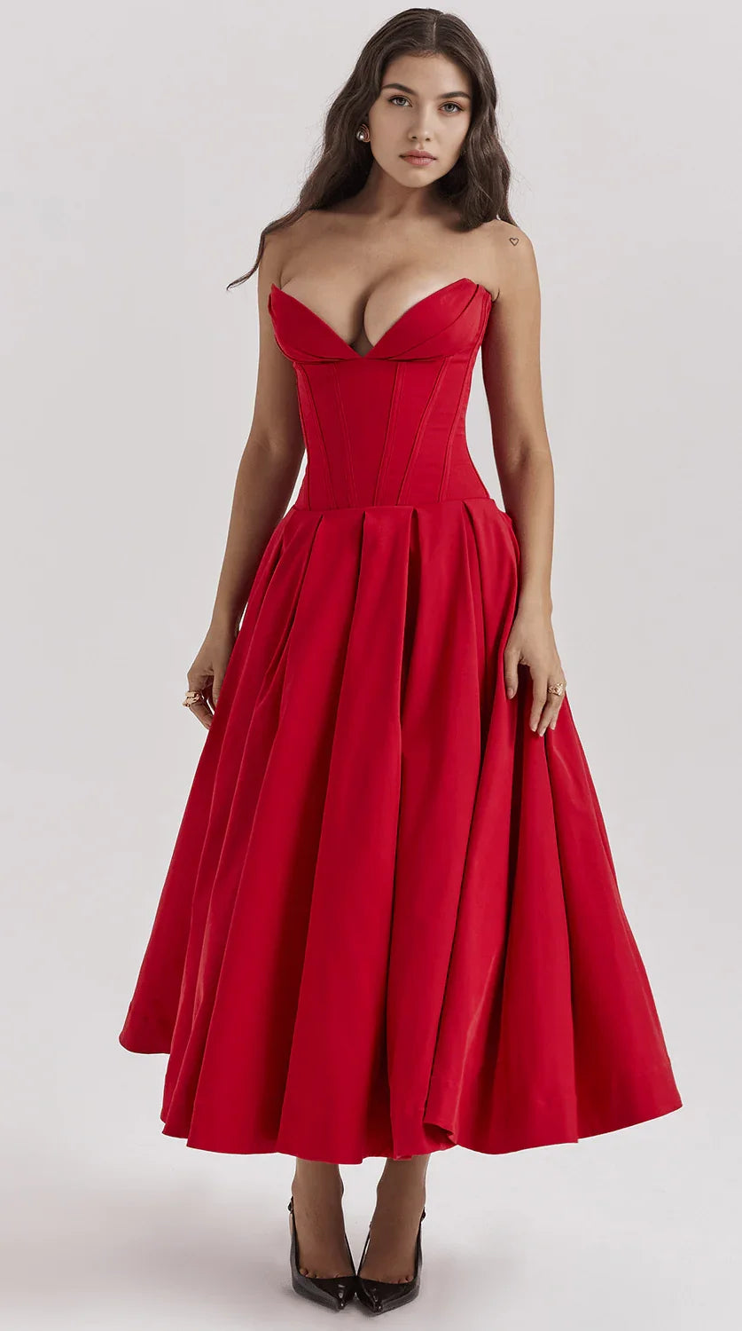Vestido maxi fluido con detalles artesanales
