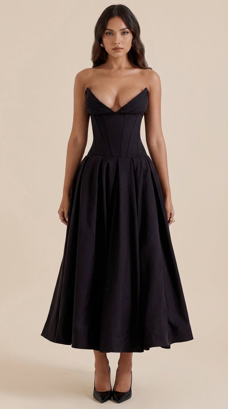Vestido maxi fluido con detalles artesanales