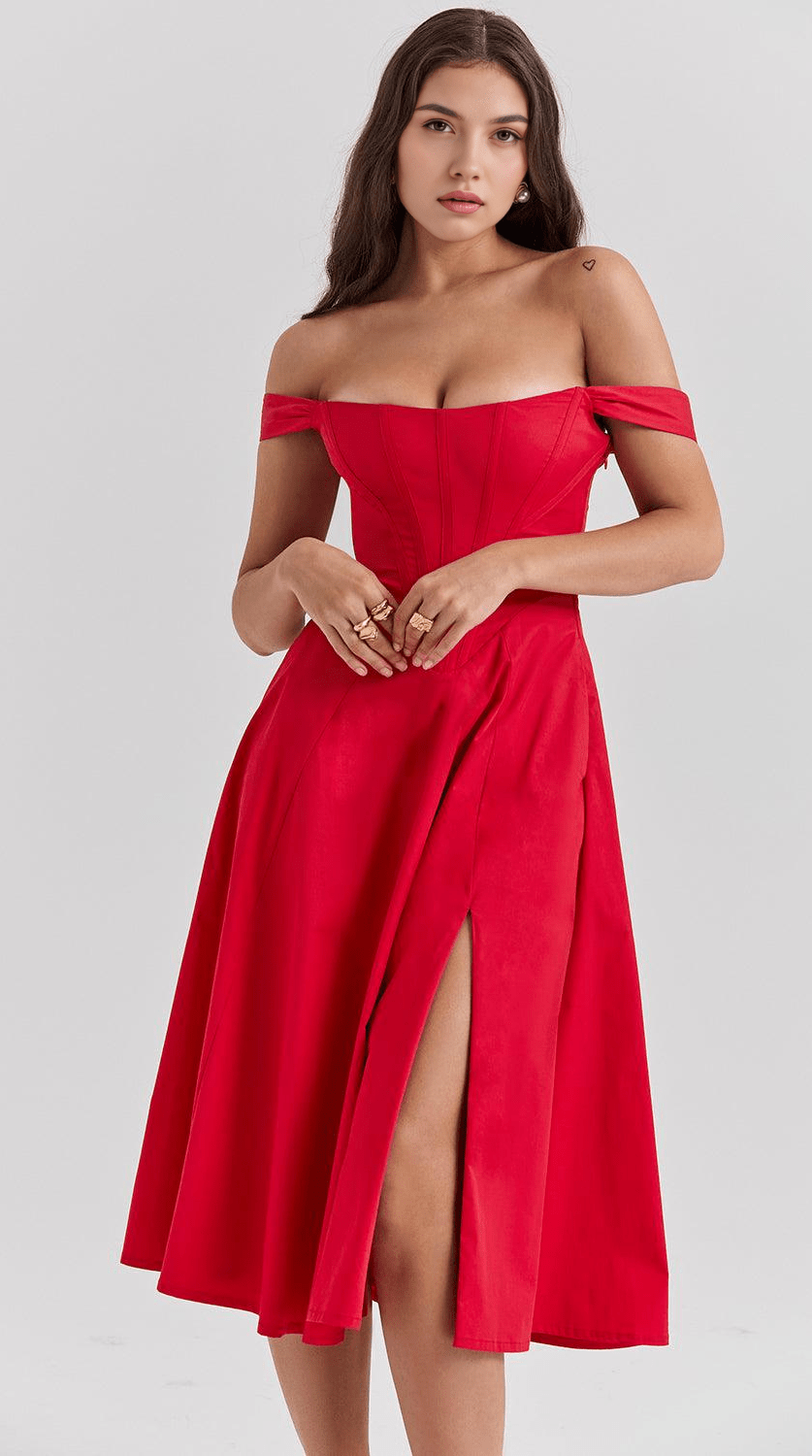 Vestido midi drapeado de silueta atemporal