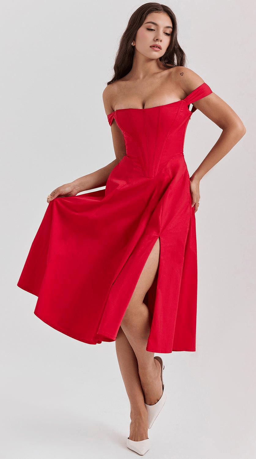 Vestido midi drapeado de silueta atemporal