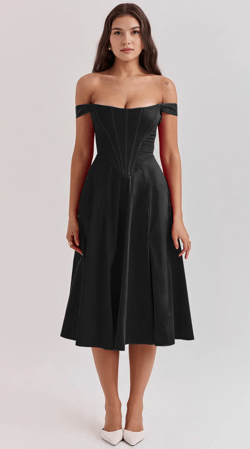 Vestido midi drapeado de silueta atemporal