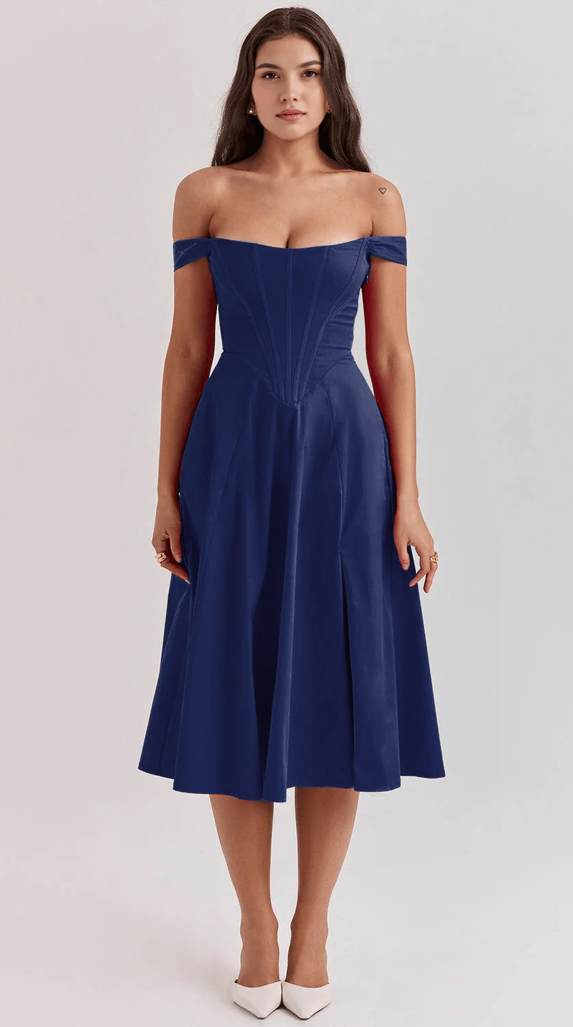 Vestido midi drapeado de silueta atemporal
