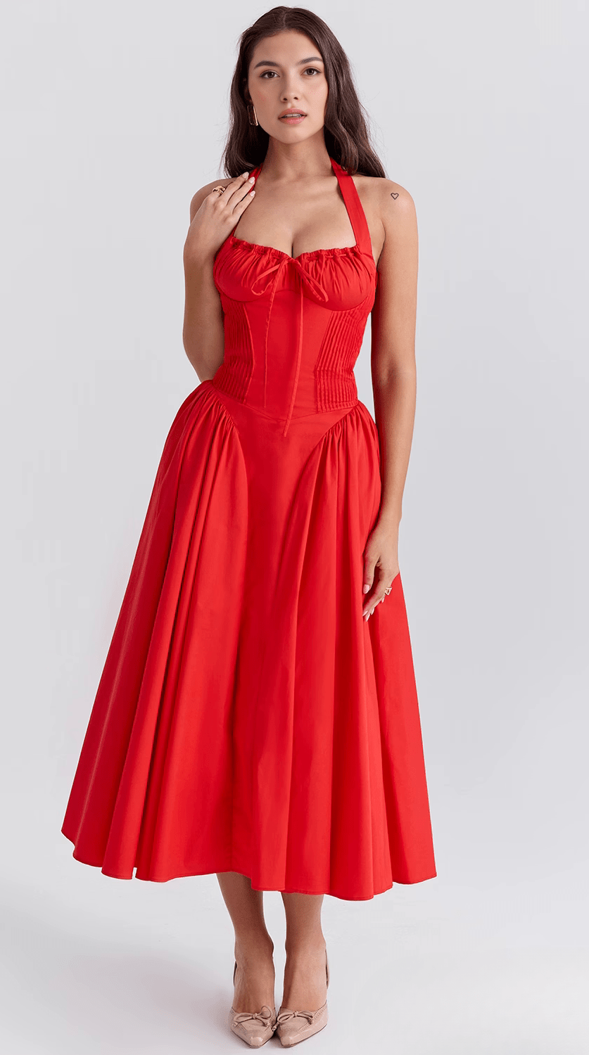 Vestido midi drapeado de silueta fluida para eventos