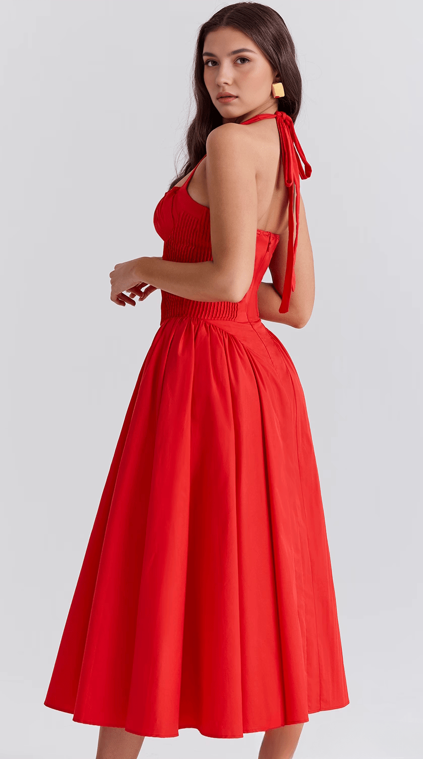 Vestido midi drapeado de silueta fluida para eventos