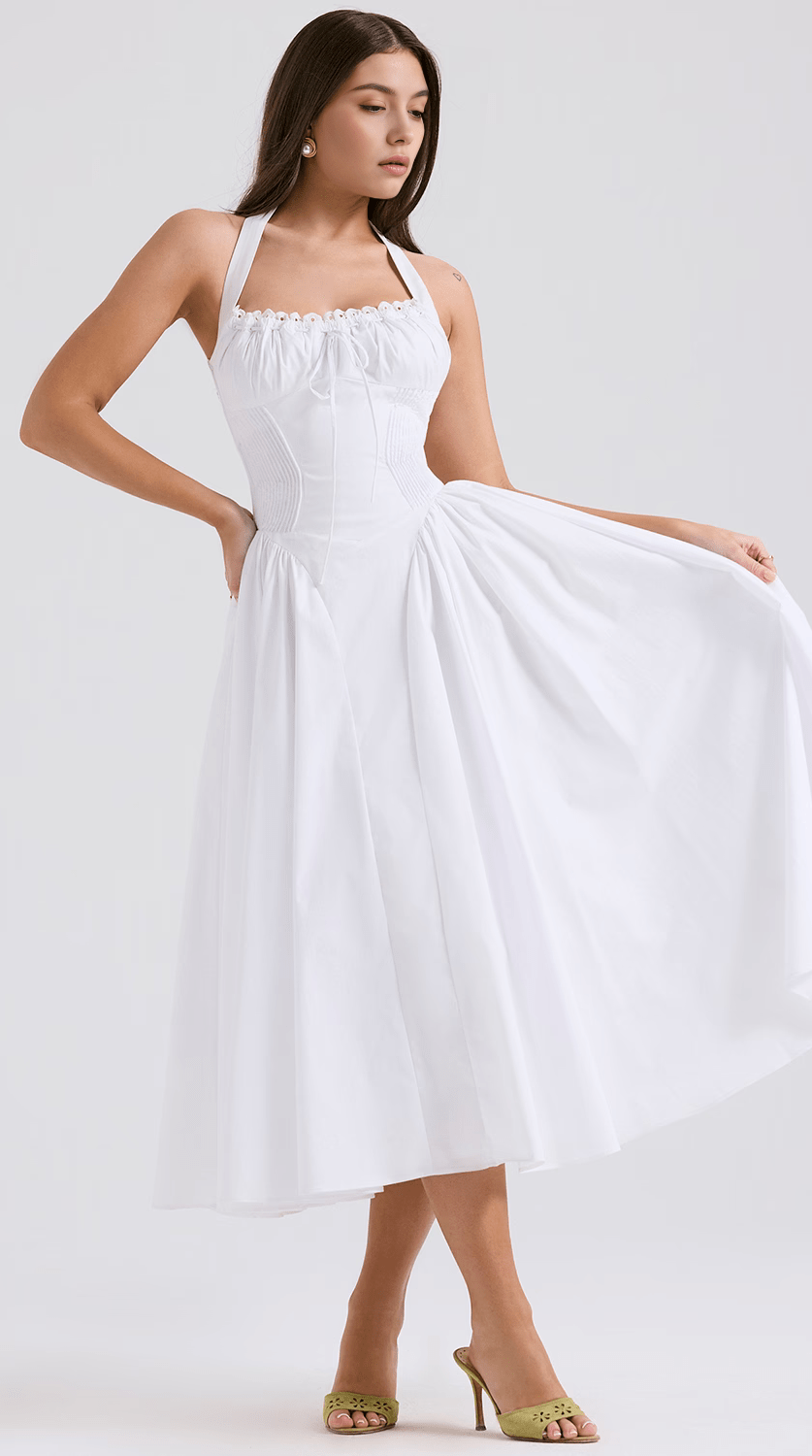 Vestido midi drapeado de silueta fluida para eventos