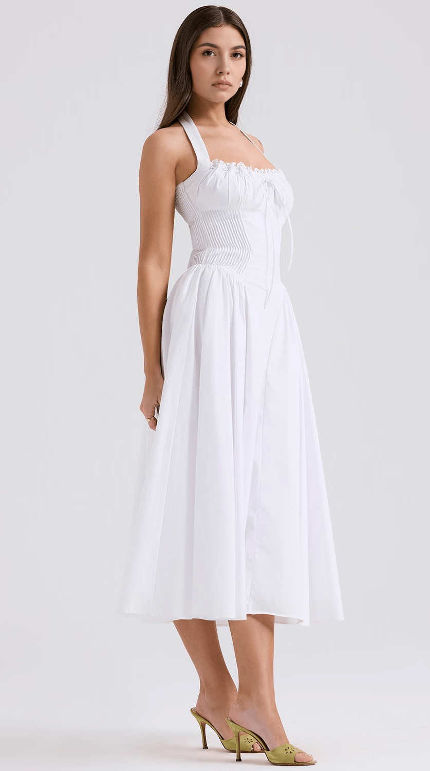 Vestido midi drapeado de silueta fluida para eventos