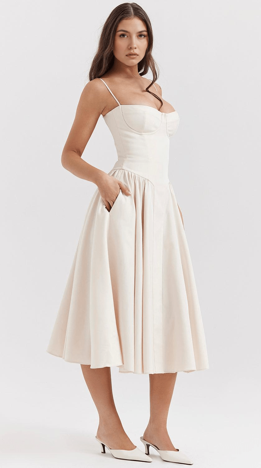 Vestido midi drapeado ligero y elegante