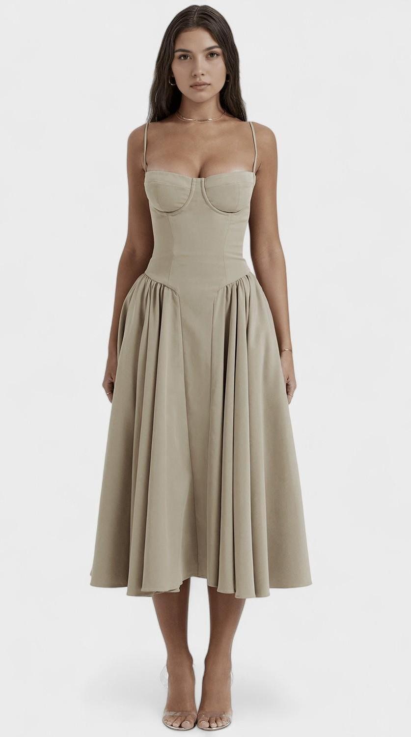 Vestido midi drapeado ligero y elegante