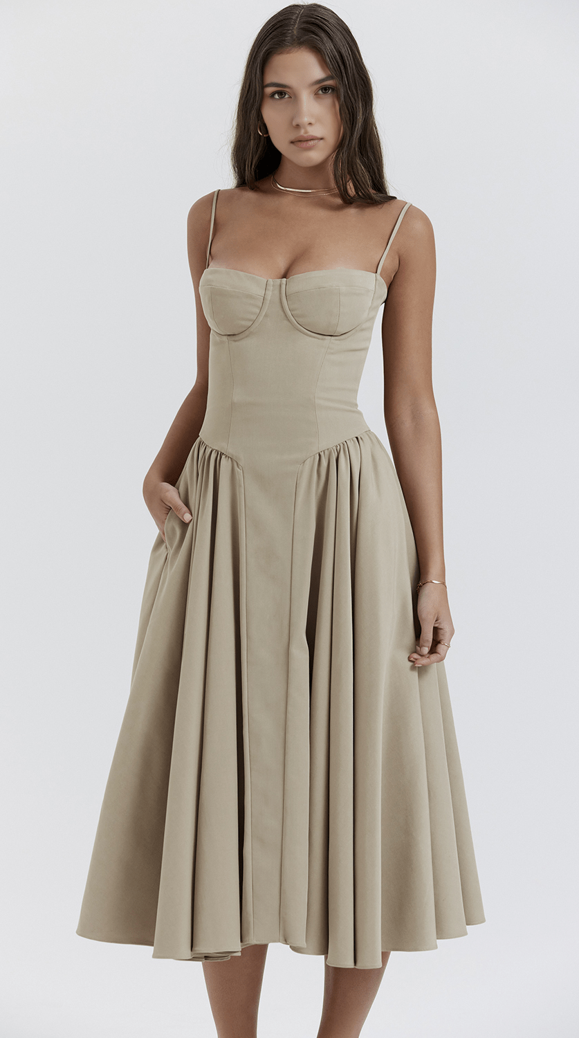 Vestido midi drapeado ligero y elegante