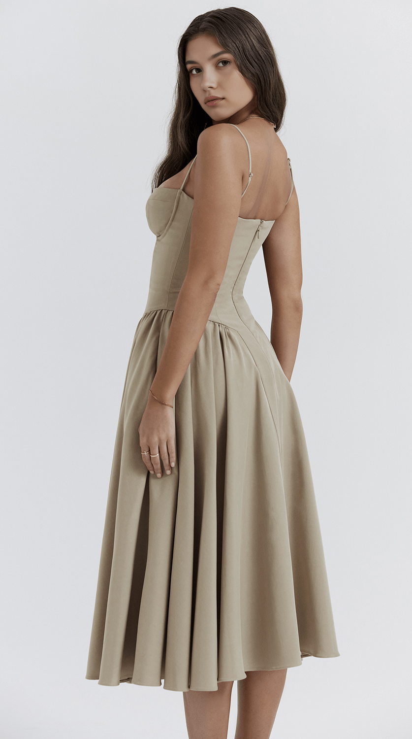 Vestido midi drapeado ligero y elegante