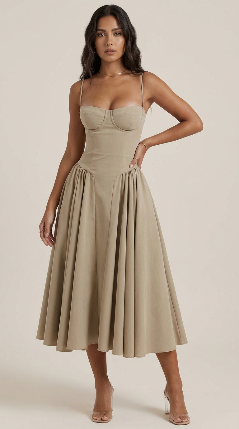 Vestido midi drapeado ligero y elegante