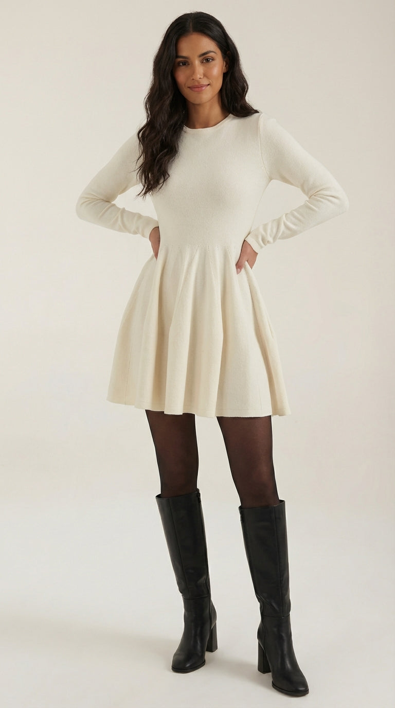 Vestido mini de manga larga con pliegues