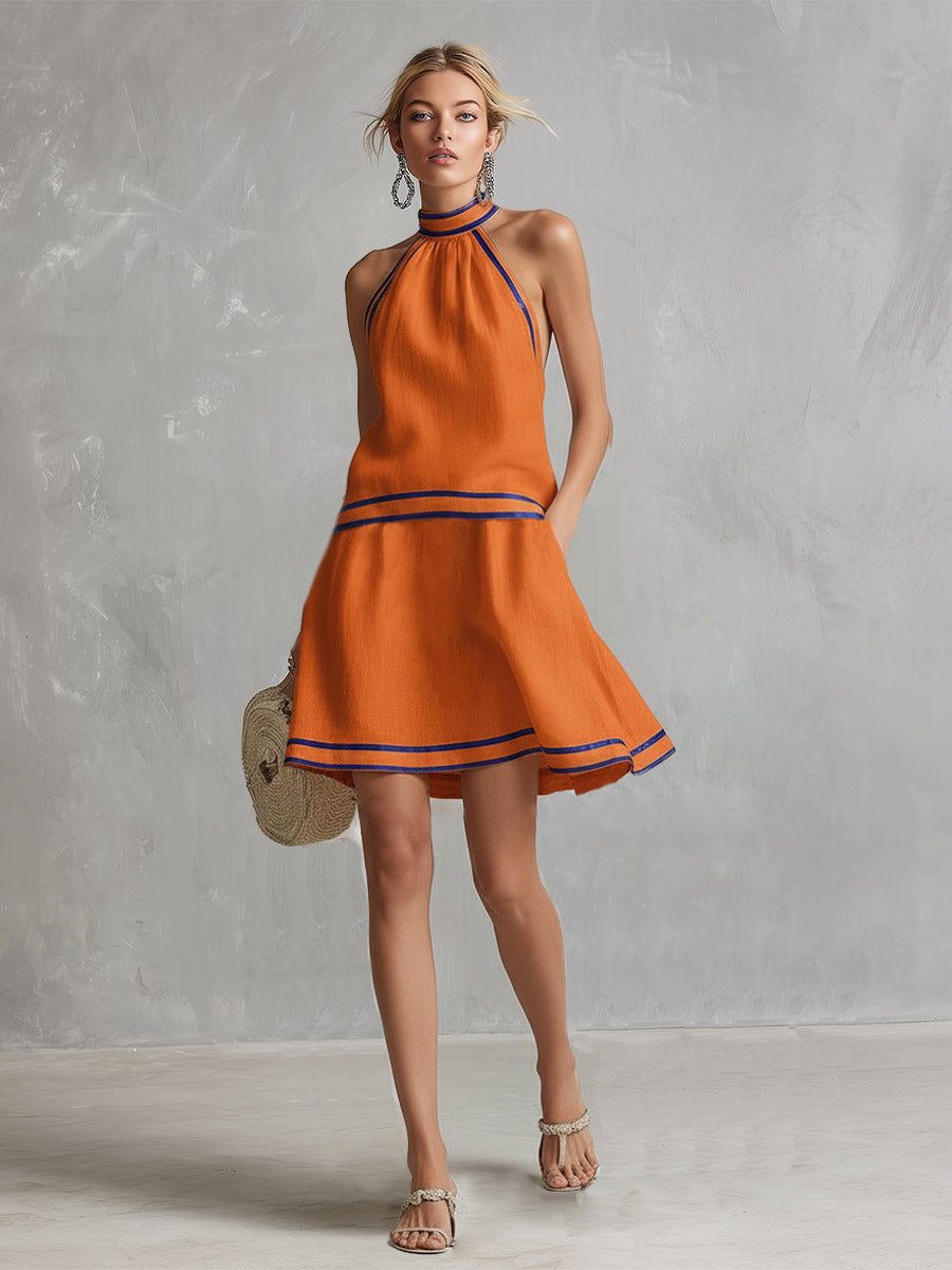 Vestido Mini Halter Contraste
