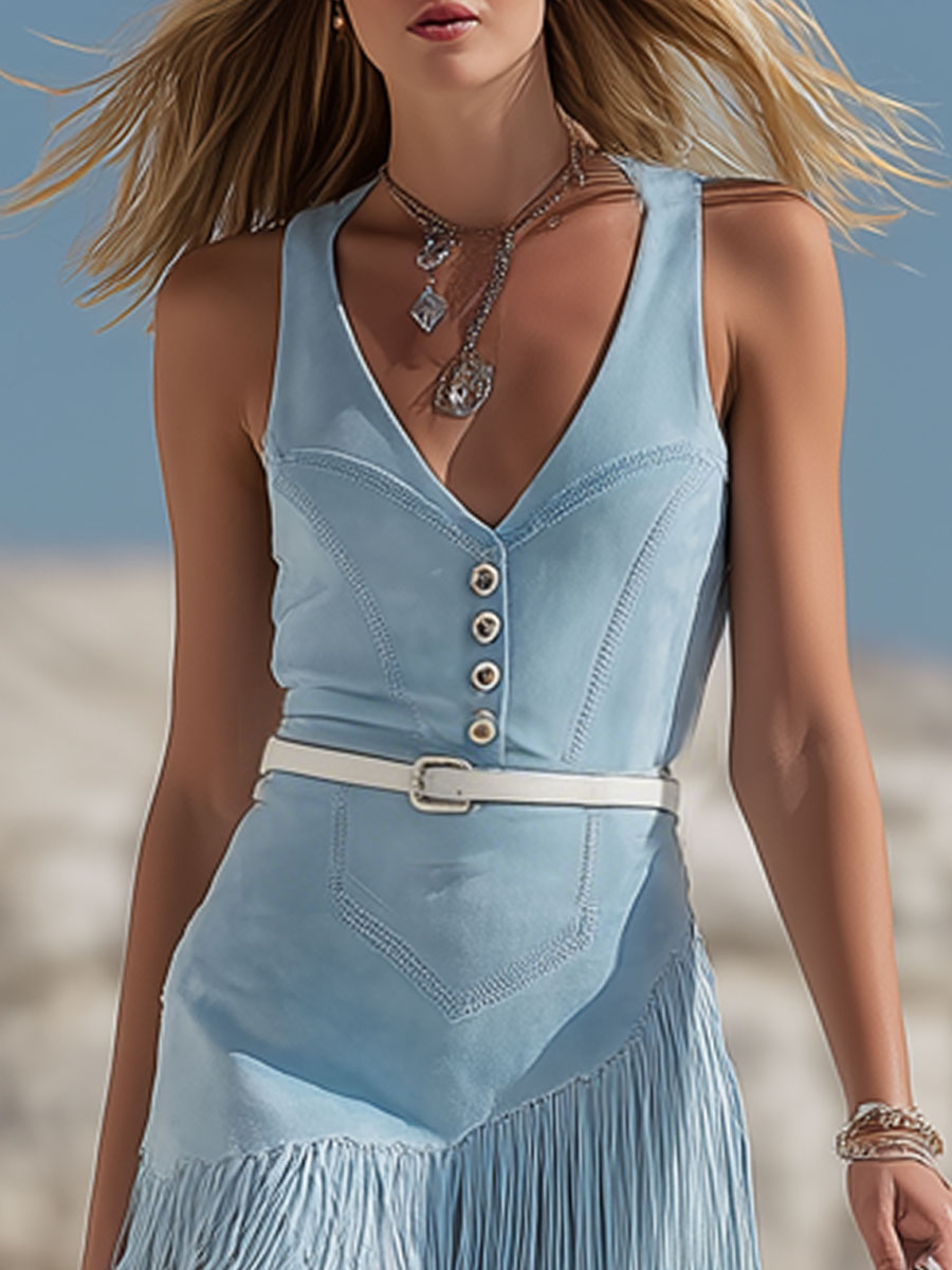 Vestido Mini Boho Azul