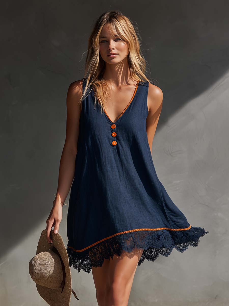 Vestido Azul Marino con Botones