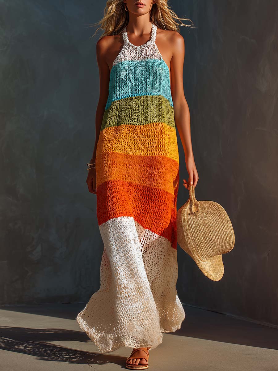 Vestido Maxi Halter Rayas