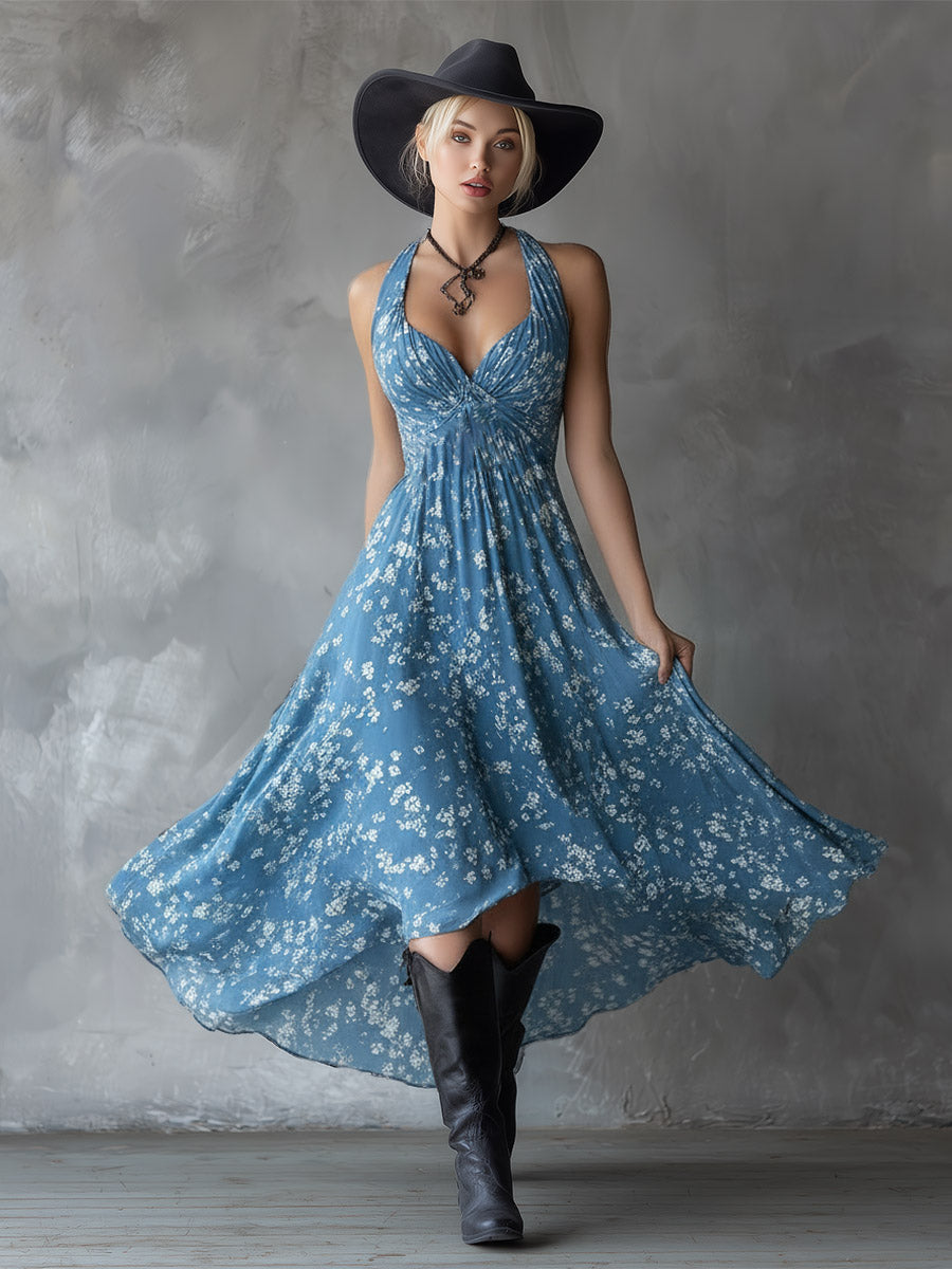 Vestido Maxi Floral Azul