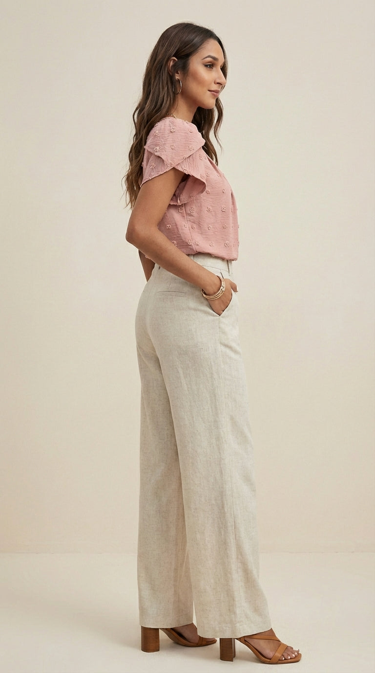Blusa de tejido suizo con detalles florales en mangas
