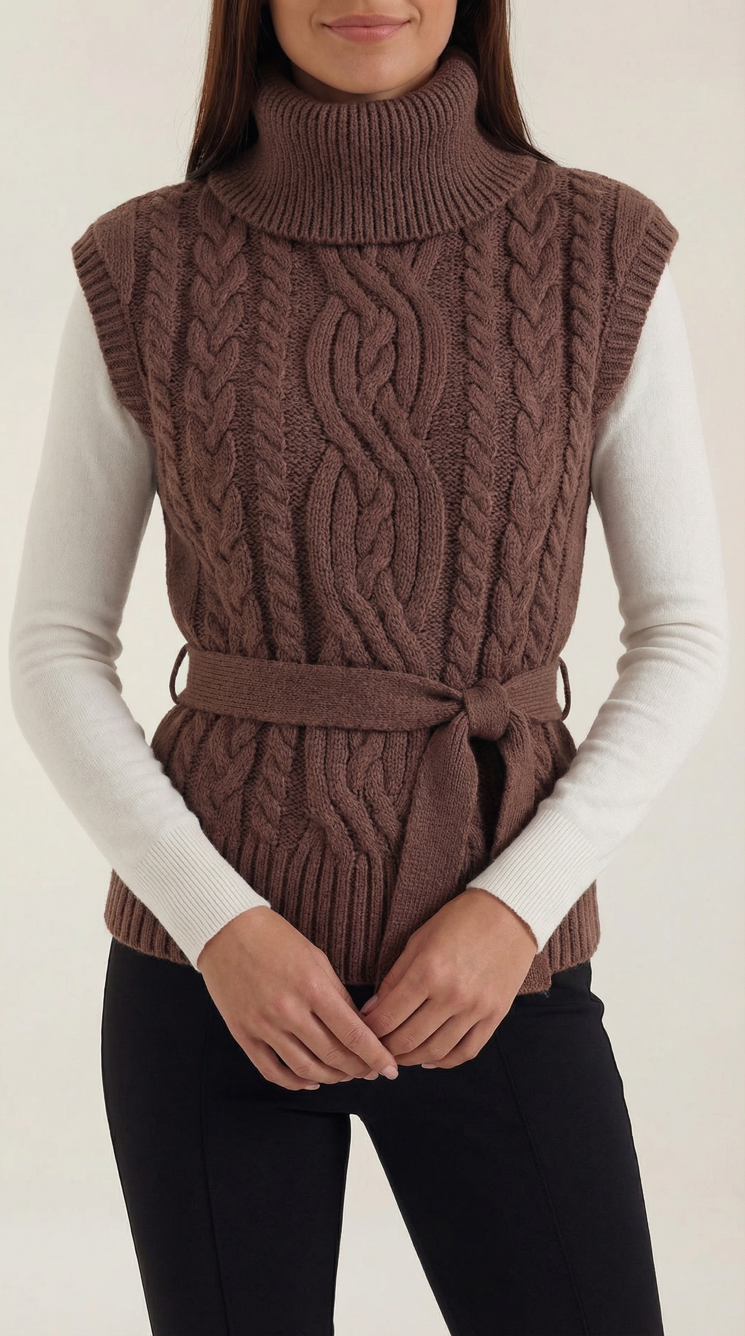 Chaleco Punto Trenzado Cuello Alto