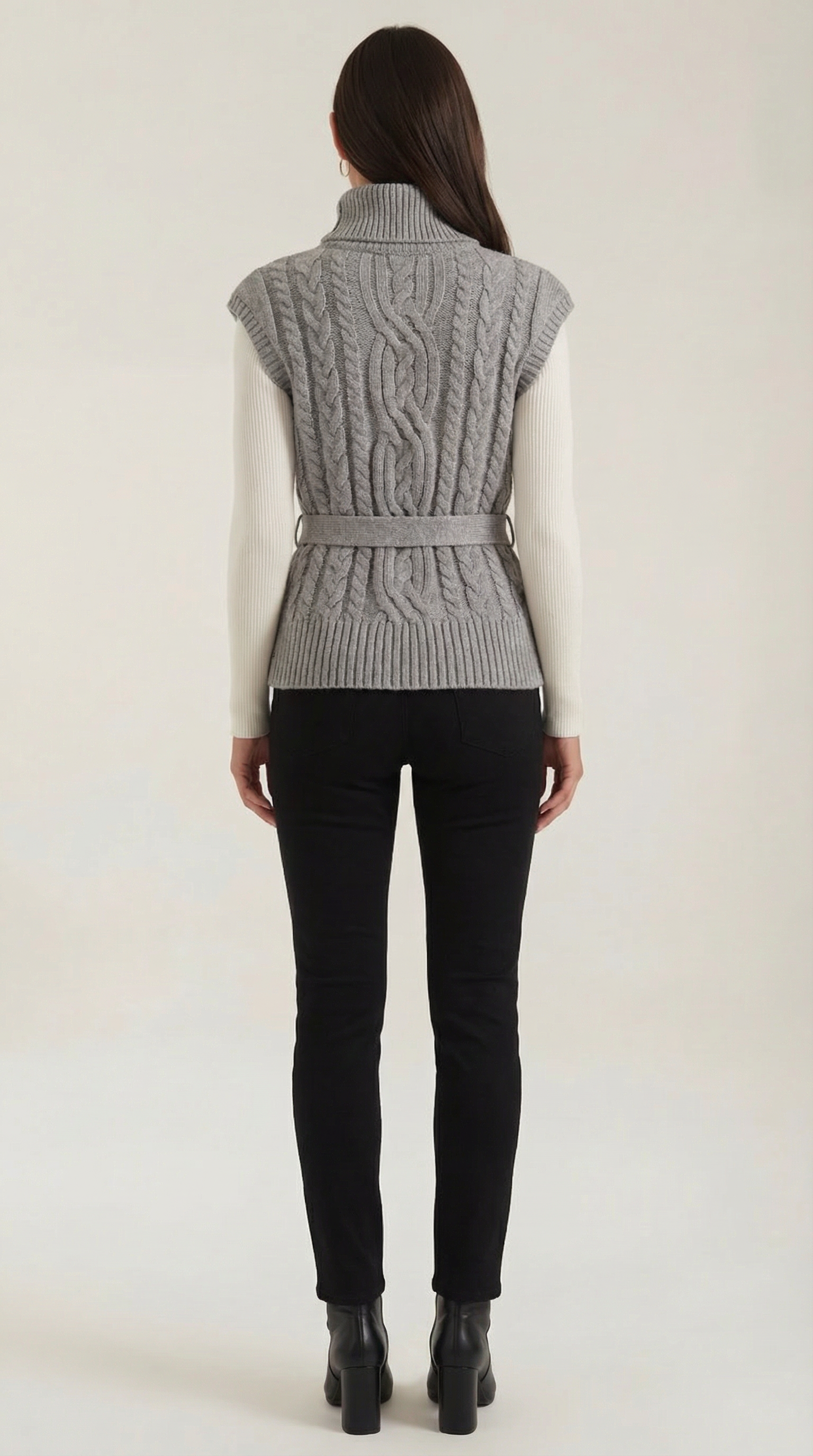 Chaleco Punto Trenzado Cuello Alto