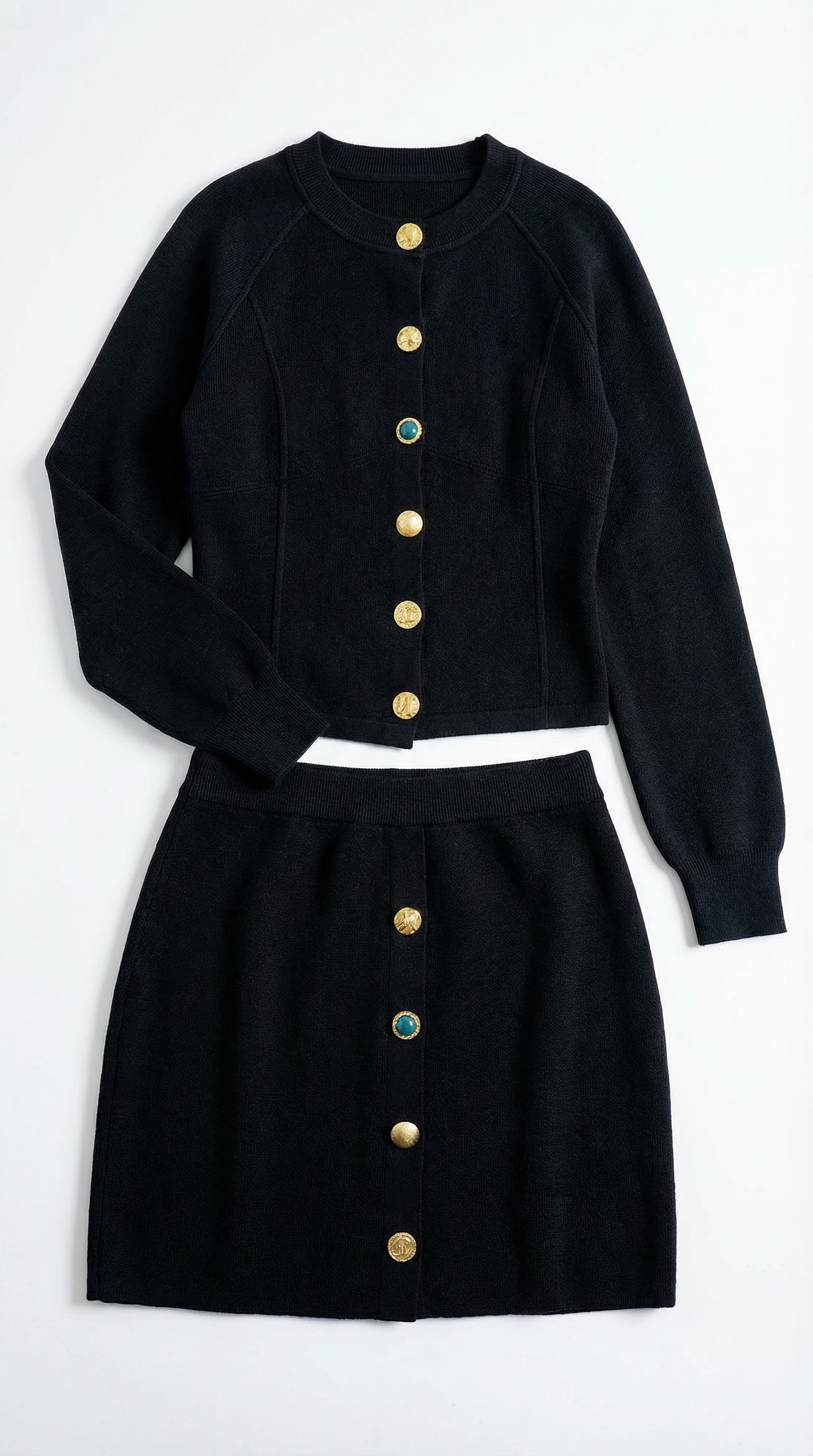 Conjunto de chaqueta de punto y falda abotonada coordinado