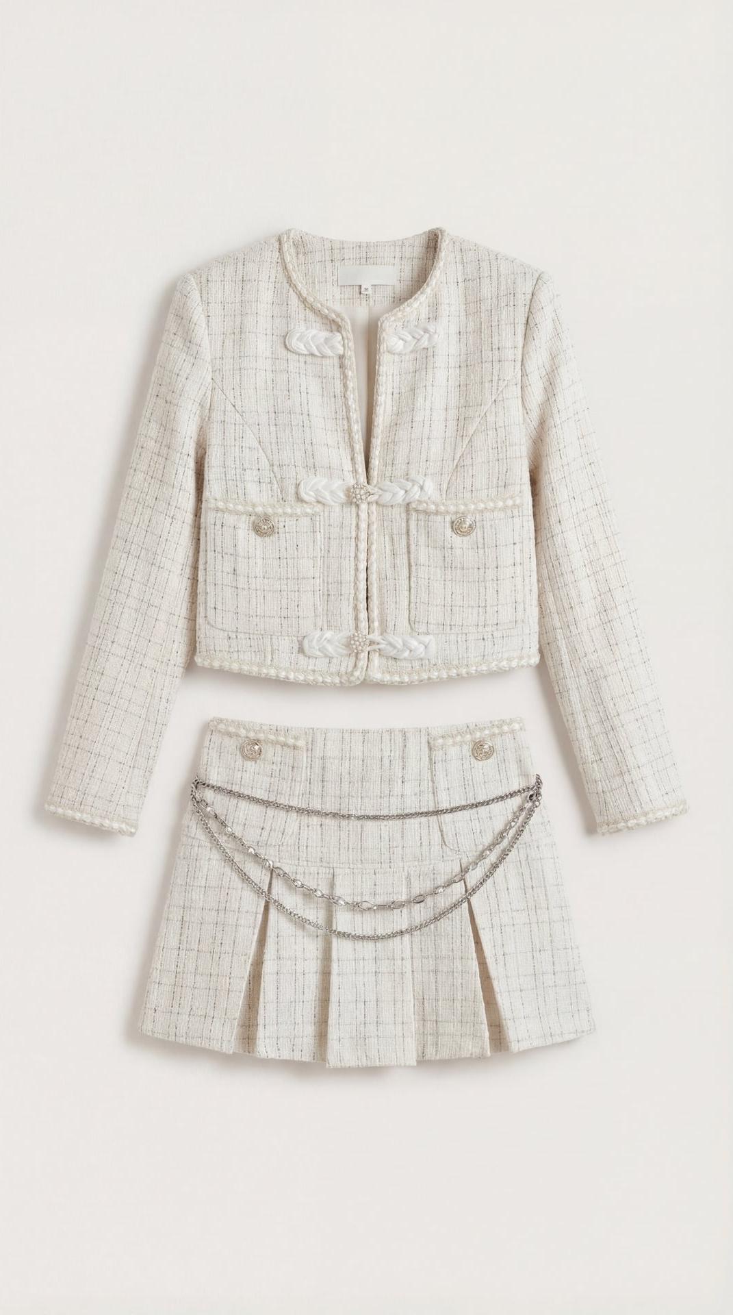 Conjunto de falda de tweed de inspiración clásica