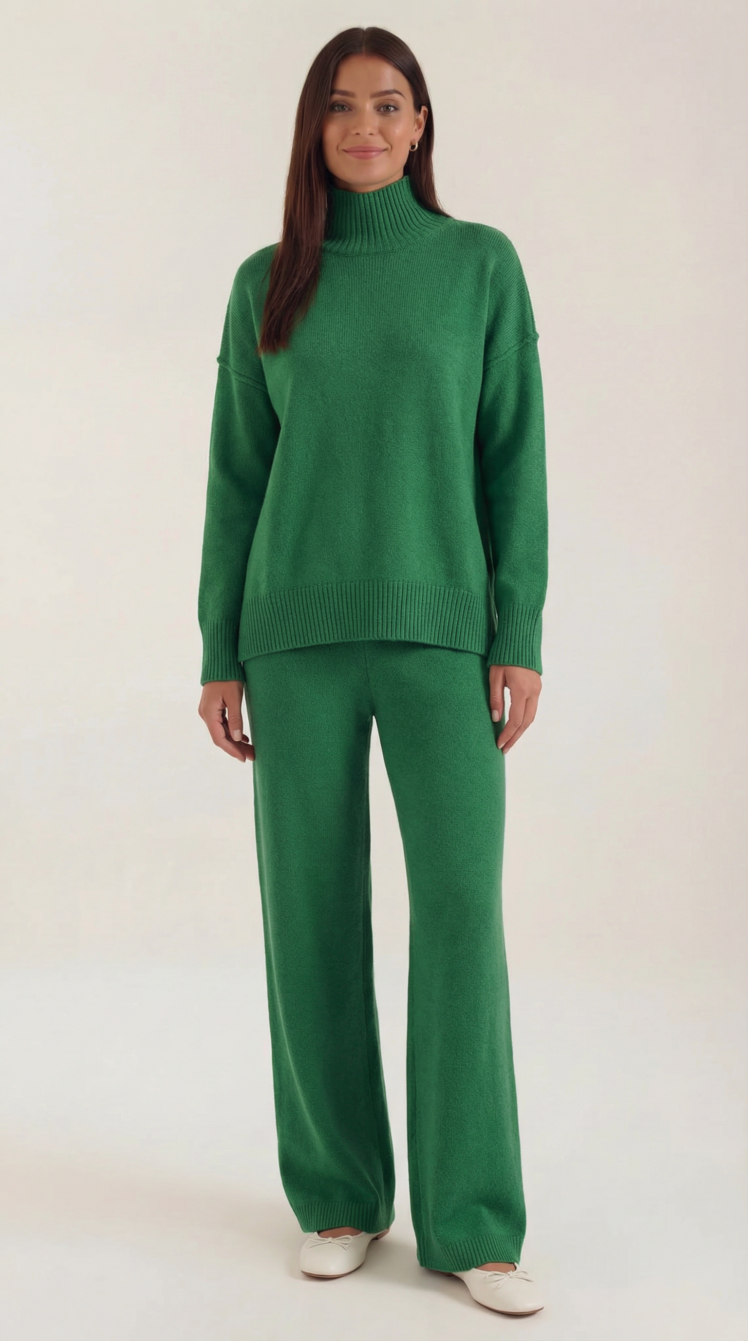 Conjunto de suéter de cuello alto con pantalones vaqueros