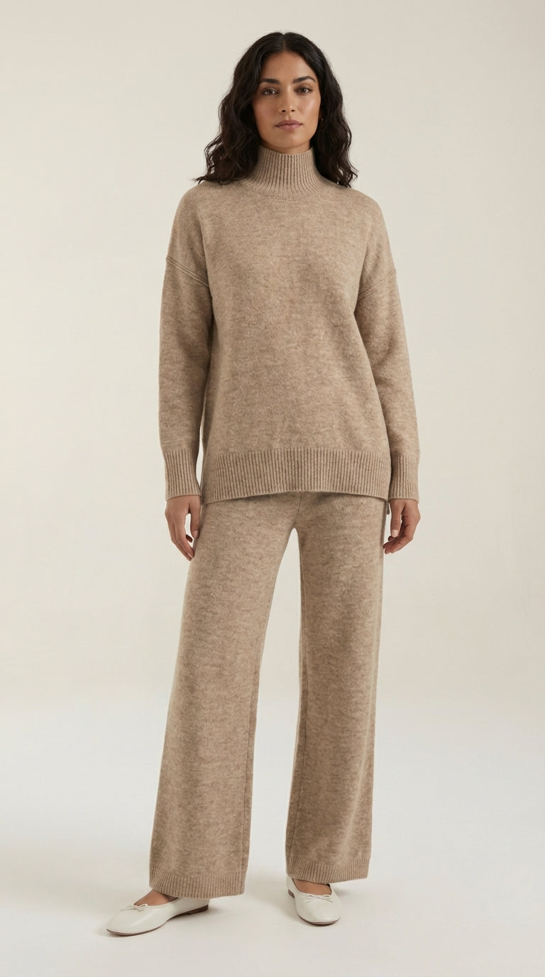 Conjunto de suéter de cuello alto con pantalones vaqueros